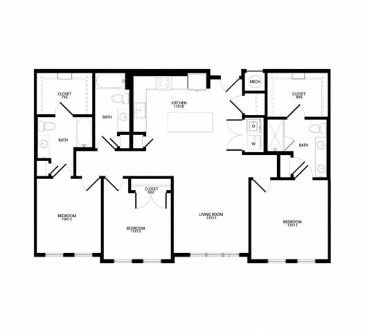 Three-Bedroom (C1) 3410 floor plan